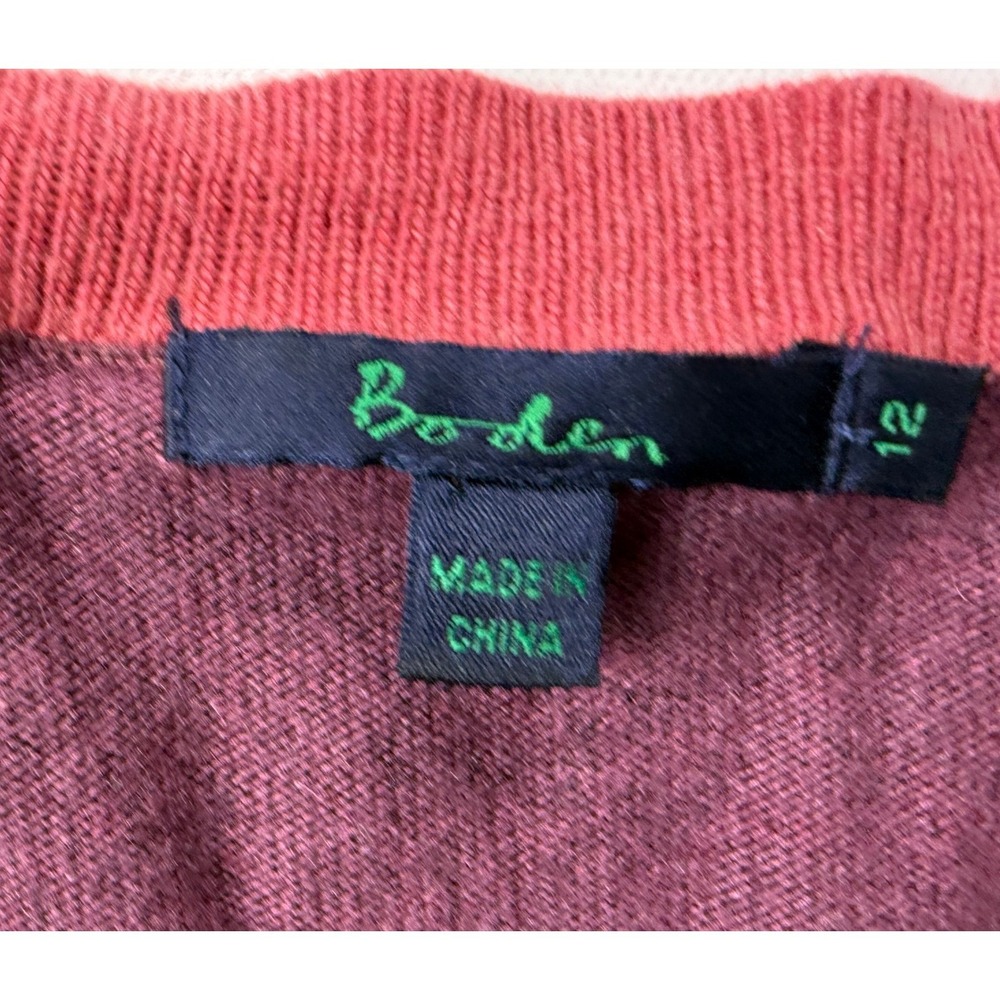 BODEN Womens 12 Plum Coral V Neck Sweater Cashmere Angora Cotton Blend #1910 - Picture 4 of 10